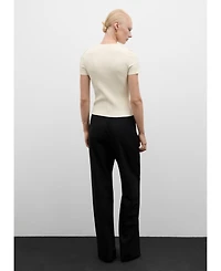 Mango Women's Buttons Detail Short-Sleeved Ribbed Sweater