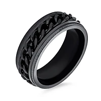 Bling Jewelry Black Rope Chain Cable Mens Black Spinner Fidget Ring For Men Stainless Steel 8MM Wide