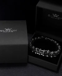 Rhona Sutton Silver Leather Bicycle Chain Stainless Steel Bracelet