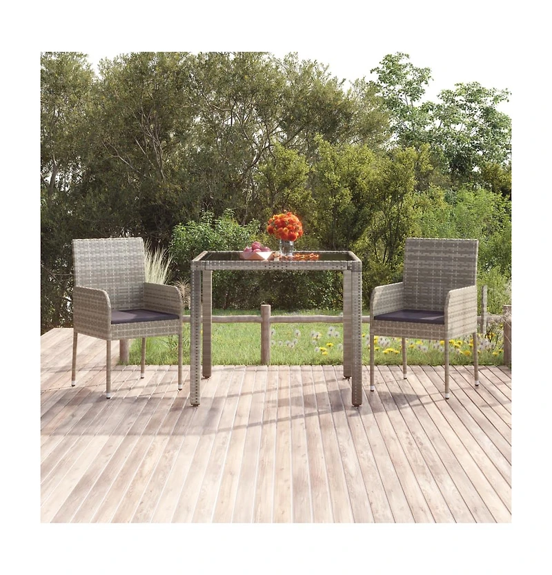 vidaXL Patio Table with Glass Top Gray 35.4"x35.4"x29.5" Poly Rattan