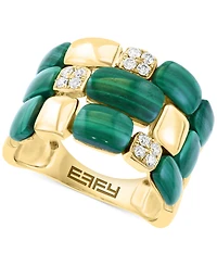 Effy Malachite & Diamond (1/5 ct. t.w.) Triple Row Statement Ring in 14k Gold
