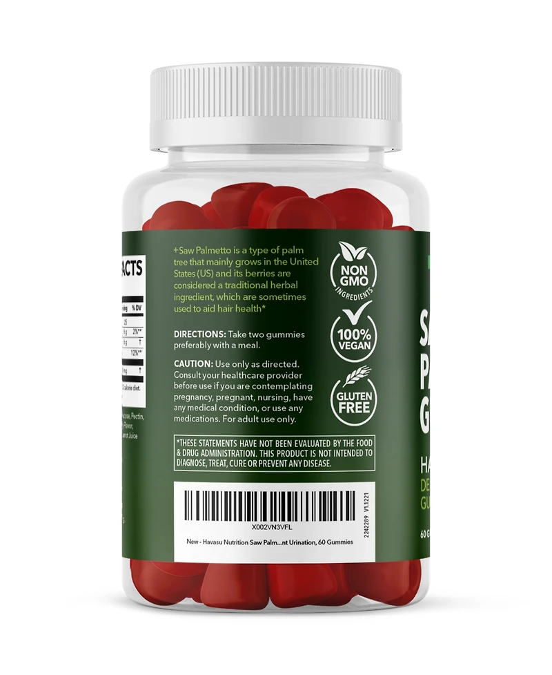 Saw Palmetto Gummies, Raspberry Flavored, Havasu Nutrition, 60ct