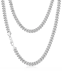 Rhona Sutton Silver Miami Cuban 8MM Stainless Steel Chain Necklace
