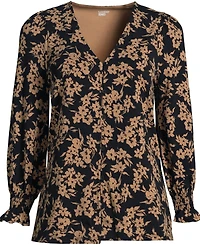 Lands' End Women's 3/4 Sleeve Lightweight Jersey Button Front Top