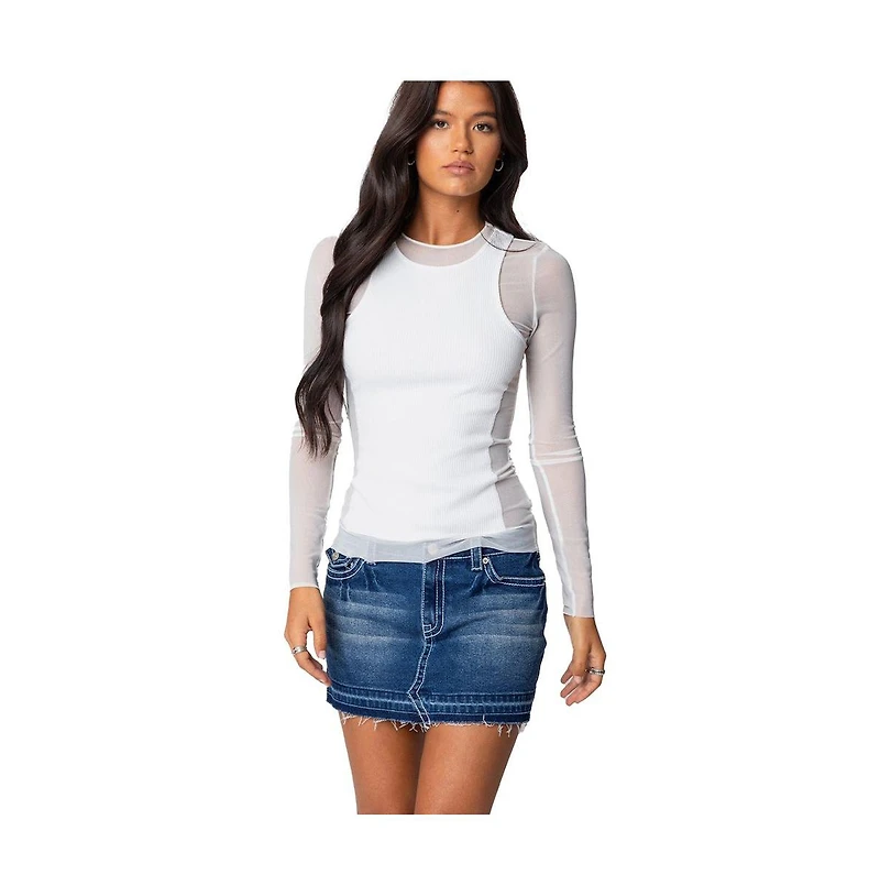 Edikted Womens Rib Tank Layered Mesh Top