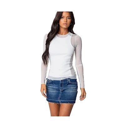 Edikted Womens Rib Tank Layered Mesh Top