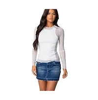 Edikted Womens Rib Tank Layered Mesh Top