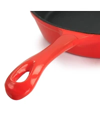 MegaChef Enameled Round 8 Inch PreSeasoned Cast Iron Frying Pan Orange