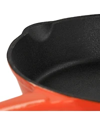 MegaChef Enameled Round 8 Inch PreSeasoned Cast Iron Frying Pan Orange