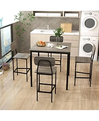 5-Piece Industrial Dining Table Set with Counter Height and 4 Bar Stools-Walnut