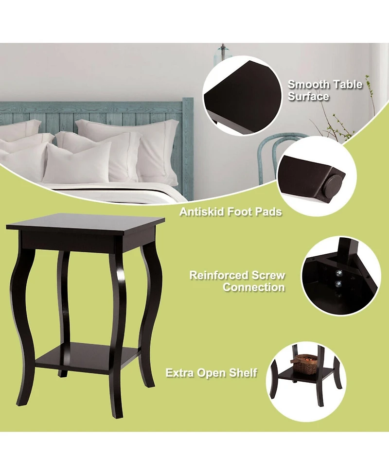 Gymax Accent Side Table Sofa End Table Nightstand Coffee Table w/ Storage Shelf Brown