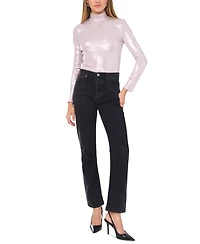 1.state Women's High-Neck Long-Sleeve Metallic Top