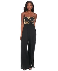 London Times Petite Sequin-Bodice Wide-Leg Jumpsuit