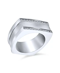 Bling Jewelry Greek Key Geometric Pave Cz Accent Cubic Zirconia Cross Rectangle Signet Statement Band Ring Stainless Steel