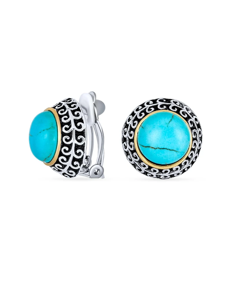 Bling Jewelry Set of 2 Balinese Button Style Clip-On Earrings in Simulated Turquoise and Onyx