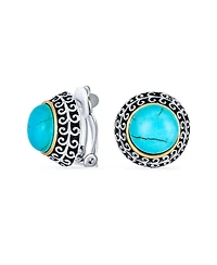 Bling Jewelry Set of 2 Balinese Button Style Clip-On Earrings in Simulated Turquoise and Onyx