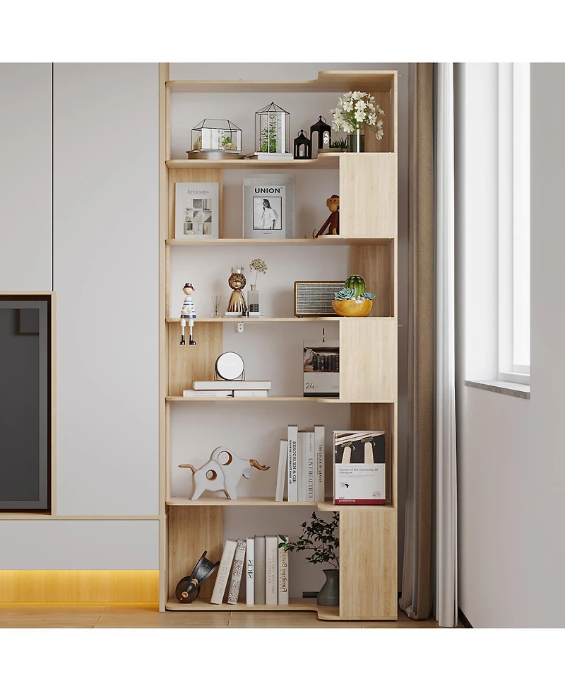 Famapy 7-Shelves Accent Bookcase, Open Back Bookshelf, Corner Bookcase