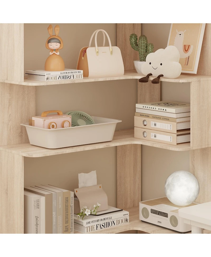 Famapy 7-Shelves Accent Bookcase, Open Back Bookshelf, Corner Bookcase