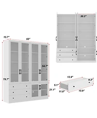 Famapy White 10-Shelf Accent Bookcase with Glass Doors, Led Lights