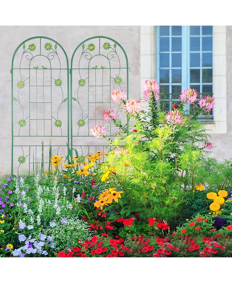 Slickblue 2-Pack Metal Garden Trellis – 71'' x 19.7'', Rustproof Green Trellis for Climbing Plants and Outdoor Flower Support