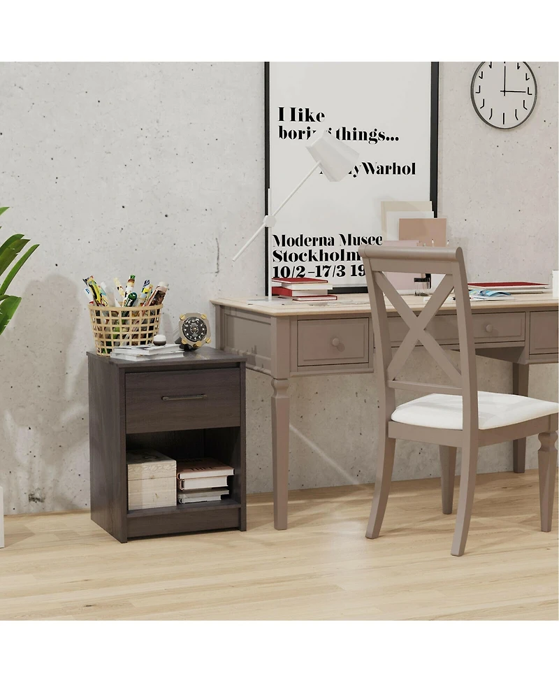 Gymax Nightstand with Drawer Storage Shelf Wooden End Side Table Bedroom Brown