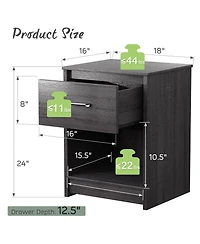 Gymax Nightstand with Drawer Storage Shelf Wooden End Side Table Bedroom Brown