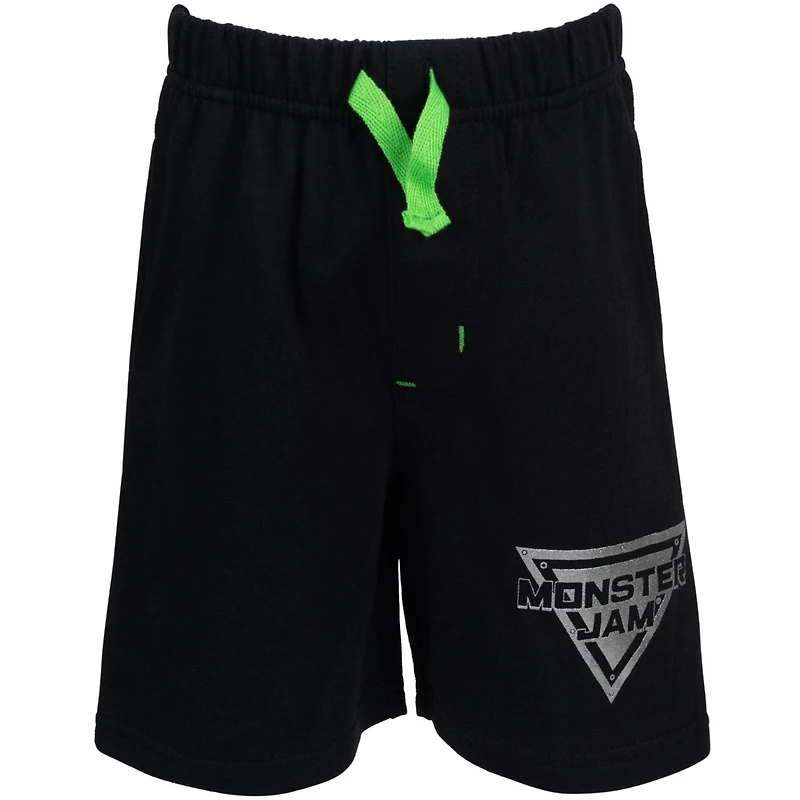 Monster Jam Toddler Boys Grave Digger El Toro Loco Megalodon T-Shirt Tank Top and French Terry Shorts 3 Piece Set to
