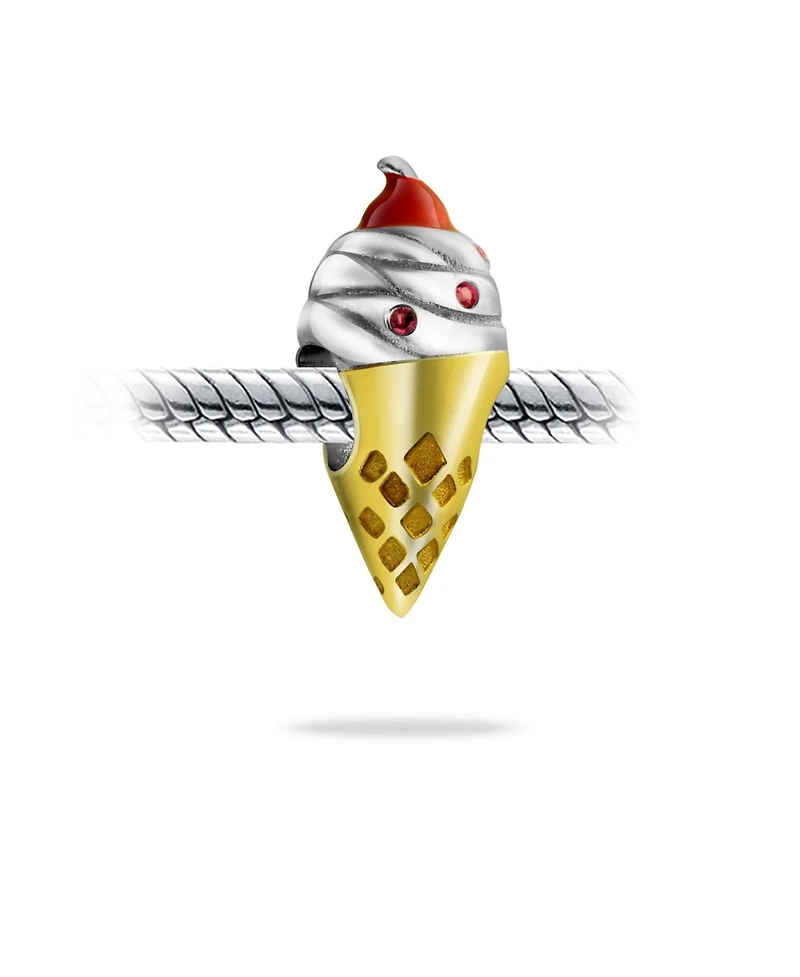 Bling Jewelry Multi Color Ice Cream Cone Charm Bead Two Tone 14K Gold Plated .925 Sterling Silver Fits European Bracelet