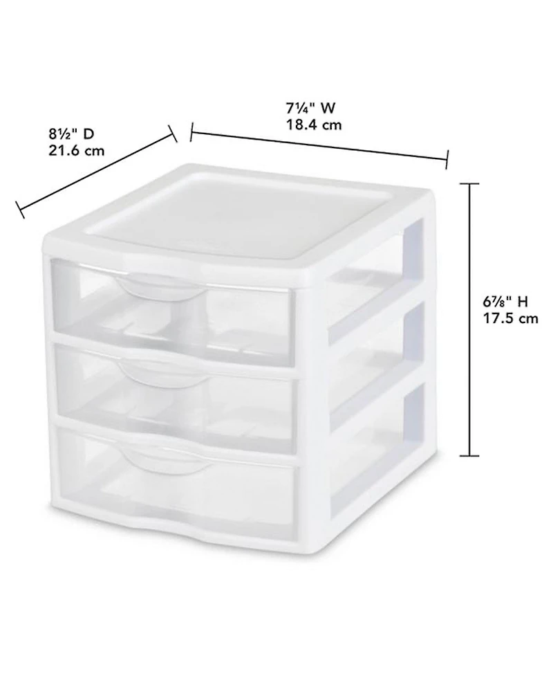 Sterilite ClearView Plastic Small 3 Drawer Desktop Storage Unit, White, 6 Pack
