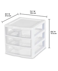 Sterilite ClearView Plastic Small 3 Drawer Desktop Storage Unit, White, 6 Pack