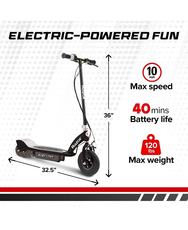 Razor E100 Kids Ride On 24V Motorized Powered Electric Kick Scooter Toy, Black