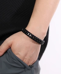 Rhona Sutton Black Chain Wrapped Leather Stainless Steel Bracelet