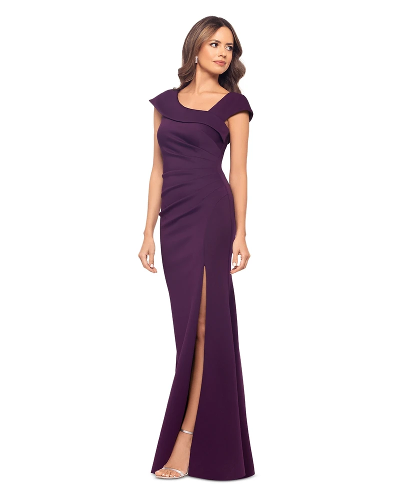 Xscape Women's Asymmetric-Neck Side-Slit Gown