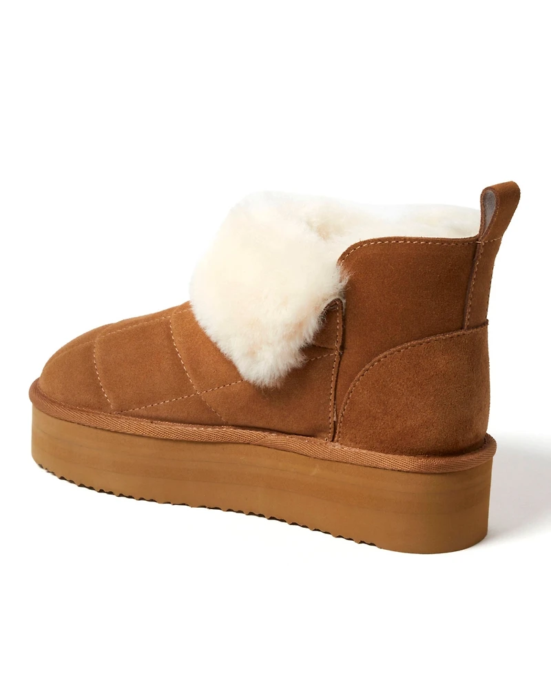 Fireside by Dearfoams Women's Bayswater Genuine Shearling Quilted Platform Bootie