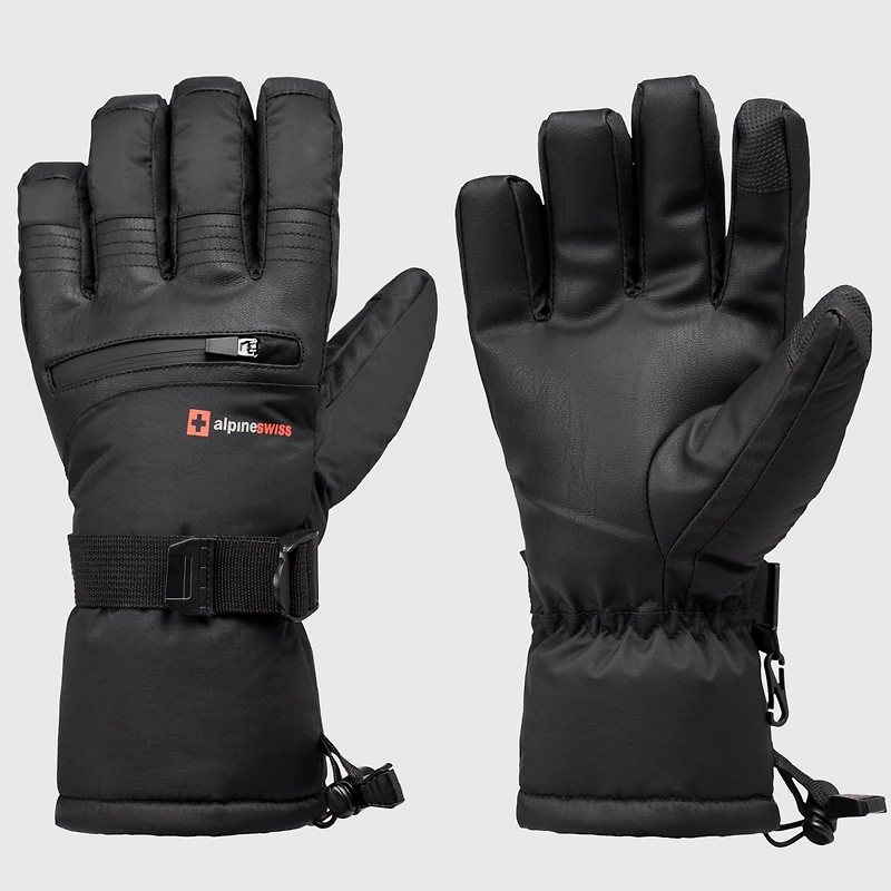 Alpine Swiss Men's Waterproof Snow Gloves Zipper Pockets Winter Sport Mittens