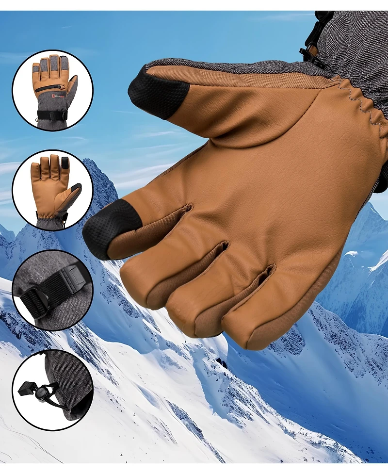 Alpine Swiss Men's Waterproof Snow Gloves Zipper Pockets Winter Sport Mittens