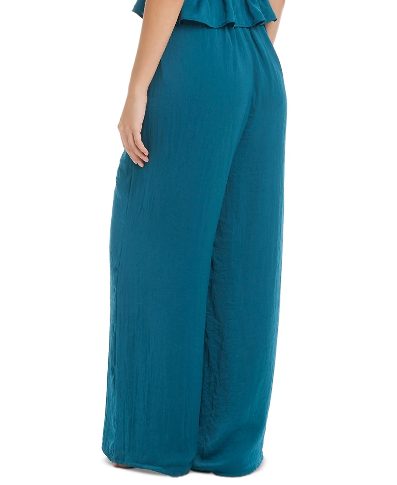Red Carter Women's Shirred-Waist Wide-Leg Cover-Up Pants