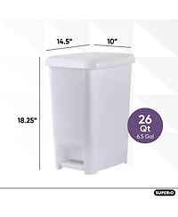 Superio 6.5 Gallon Plastic Slim Trash Can with Lid and Foot Pedal