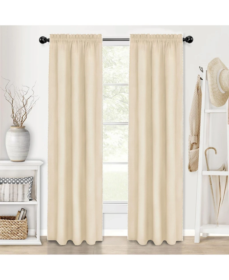Kate Aurora Complete Coastal Hamptons Living Rod Pocket Textured Semi Sheer 3 Piece Window Curtain & Valance Set - 84 in. Long Navy
