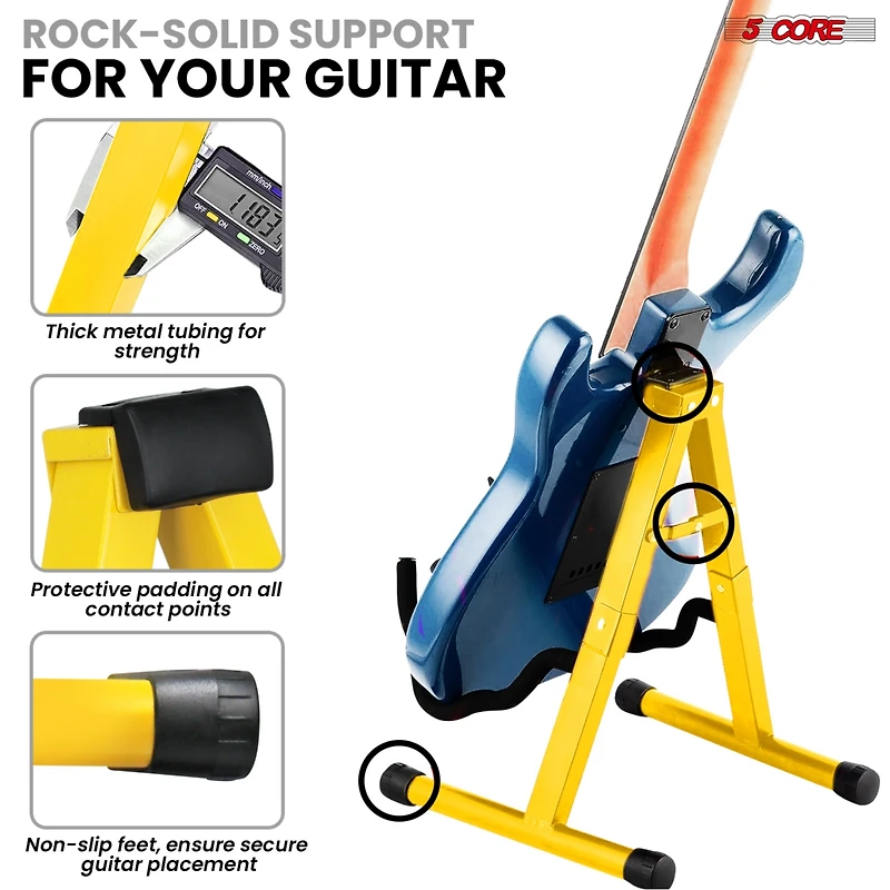5 Core Guitar Stand Floor A Frame Electric Acoustic Bass Soporte Para Guitarra - Yellow