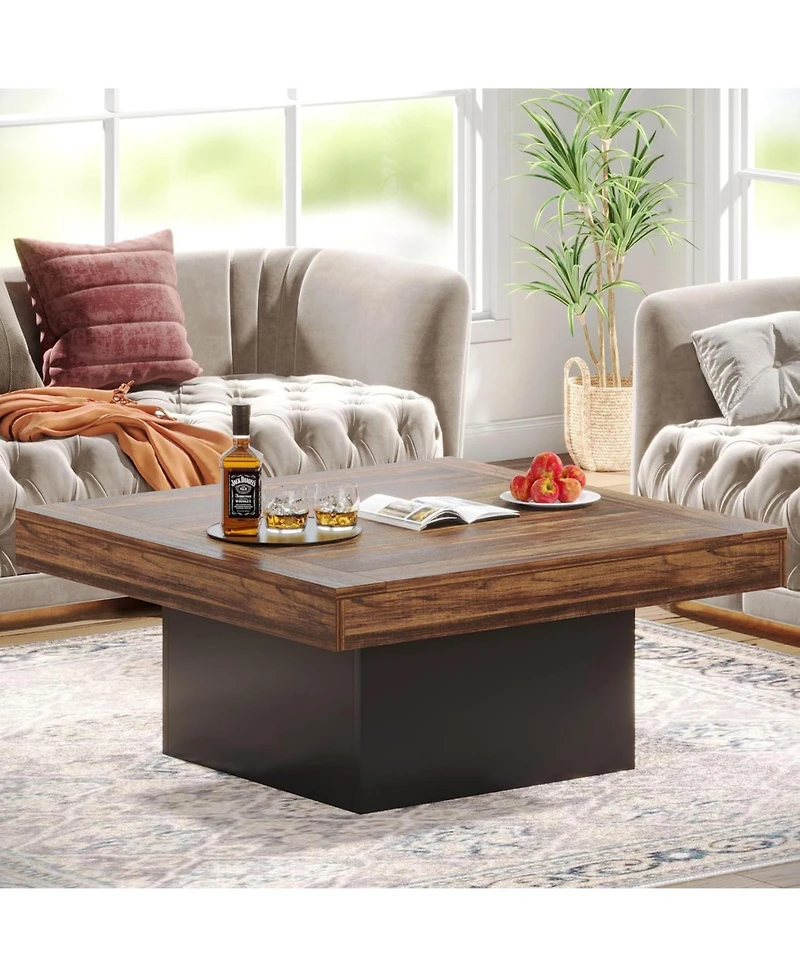 Tribesigns Led Coffee Table, Square Coffee Table Wood Low Coffee Table for Living Room