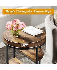Tribesigns Round End Table, Small End Table with 3 Storage Shelves,Industrial Wooden Sofa Side Table, Rustic Brown Nightstand and Bedside Table