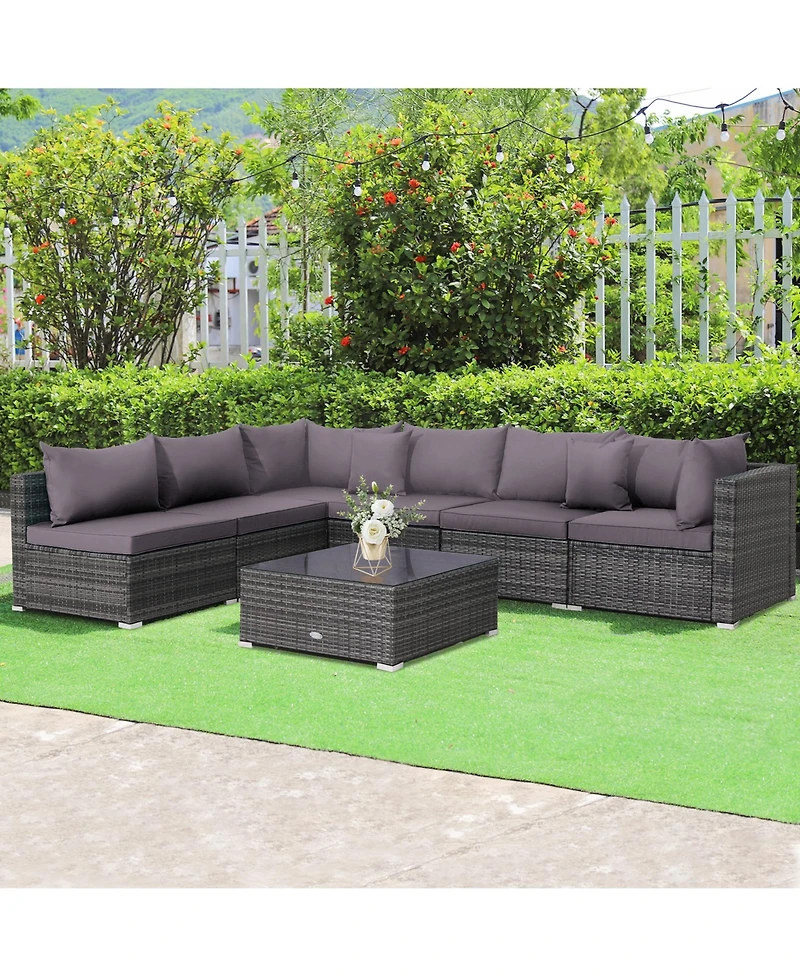 Gymax 7PCS Patio Rattan Sectional Sofa Set Outdoor Furniture w/ Cushions