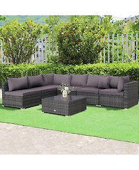 Gymax 7PCS Patio Rattan Sectional Sofa Set Outdoor Furniture w/ Cushions