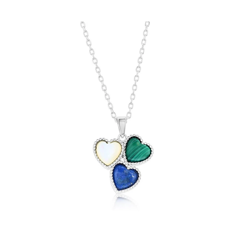Caribbean Treasures Sterling Silver Triple Cluster Heart Mop, Lapis