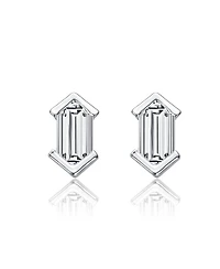 Sterling Silver Mini Cubic Zirconia Baguette Geometric Stud Earrings in White Gold Plated or 14k Gold Plated