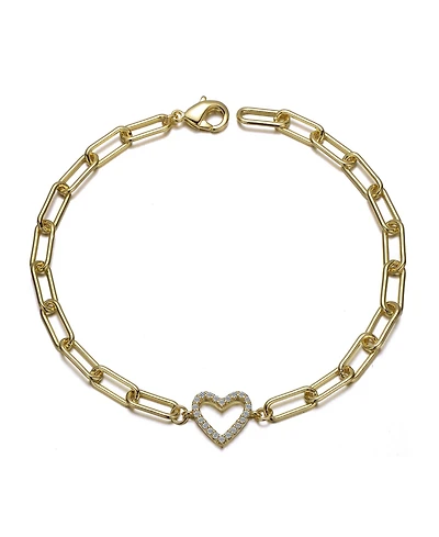 GigiGirl 14K Gold Plated Cubic Zirconia Open Heart Halo Paperclip Link Bracelet