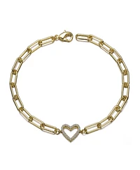 GigiGirl 14K Gold Plated Cubic Zirconia Open Heart Halo Paperclip Link Bracelet