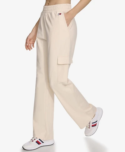 Tommy Hilfiger Women's Cozy Peached Interlock Bootcut Cargo Sweatpants