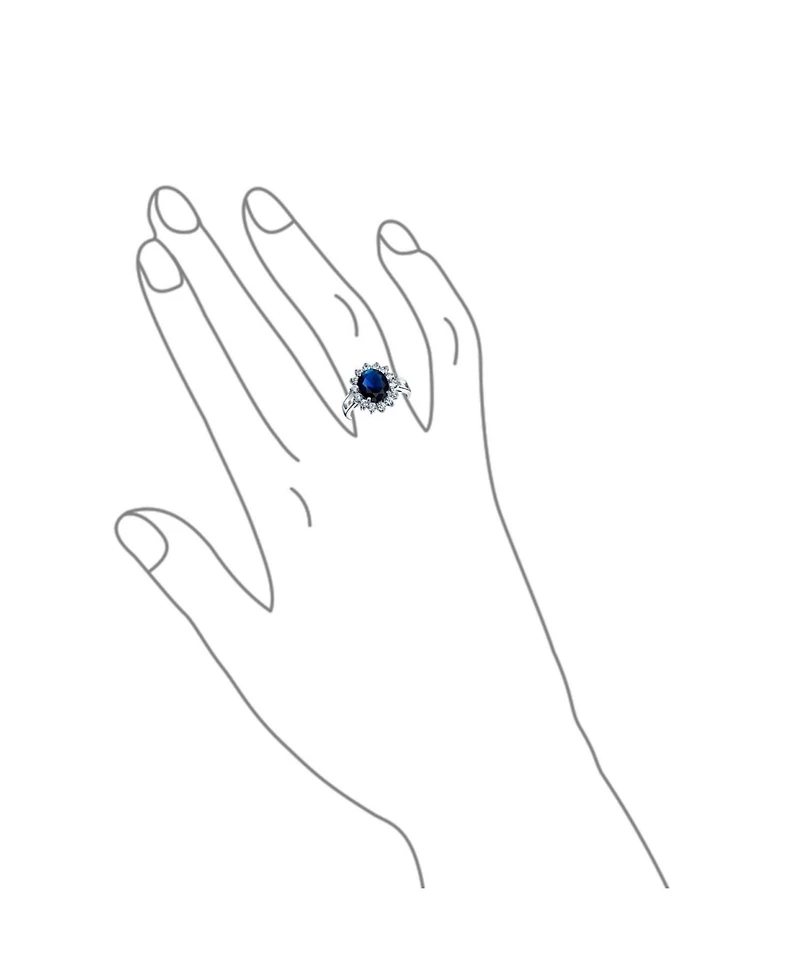 Bling Jewelry Classic Traditional 5CTW Royal Blue Cz Crown Halo Oval Cubic Zirconia Engagement For Women Promise Ring .925 Sterling Silver